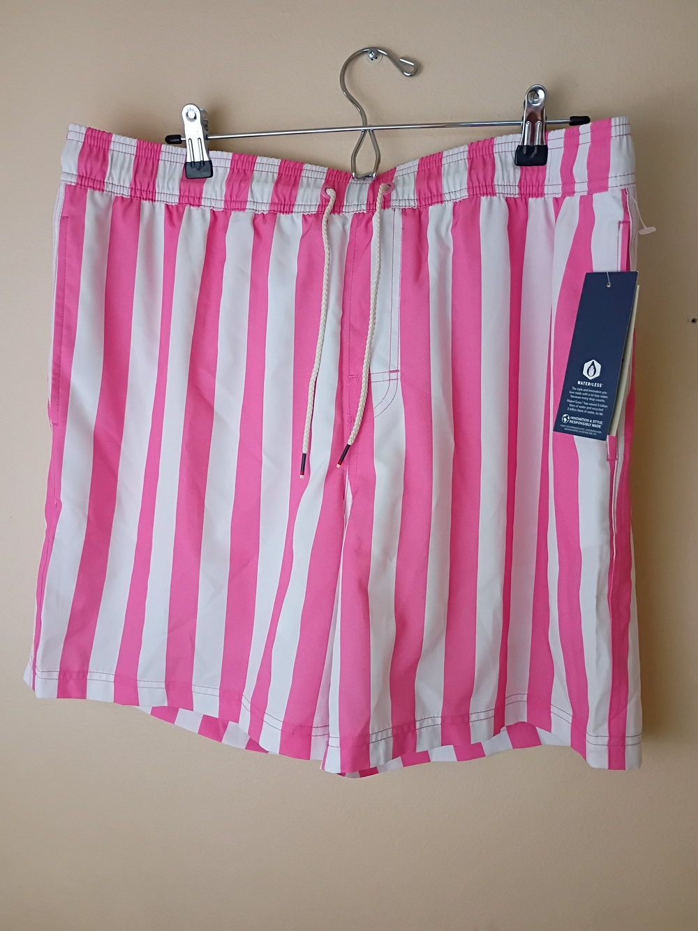 Dockers Men's Swim Shorts Pink/White Stripes - NWT XL